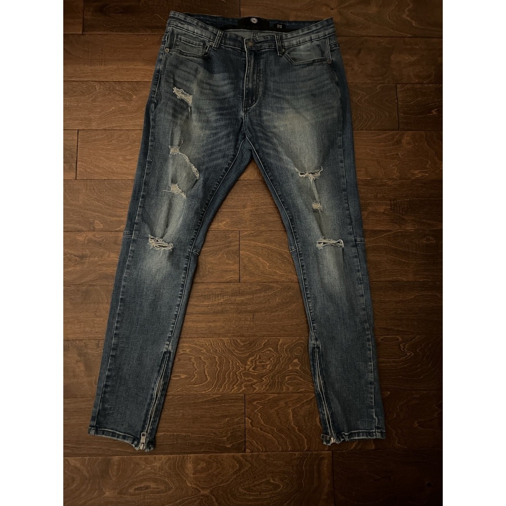 Jordan Craig Sean Slim Fit Jeans Mens 34x32 Blue Distressed Denim